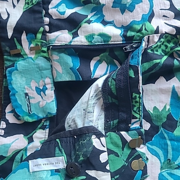 LOFT Riviera Navy Blue Floral Tropical Print Tailored Cotton Blend Summer Shorts - Picture 9 of 15